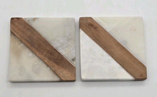 Coasters white marble acacia - coasters,