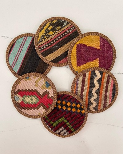 Kilim fabric coaster set - fabric,