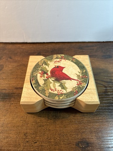 Cardinal coaster set with wood - coaster,